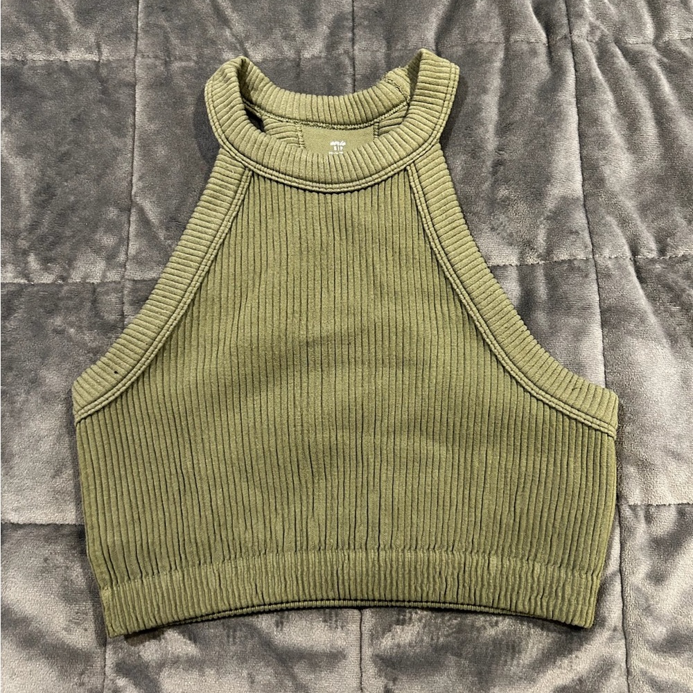 Green Aerie Cropped Ribbed Tank Top